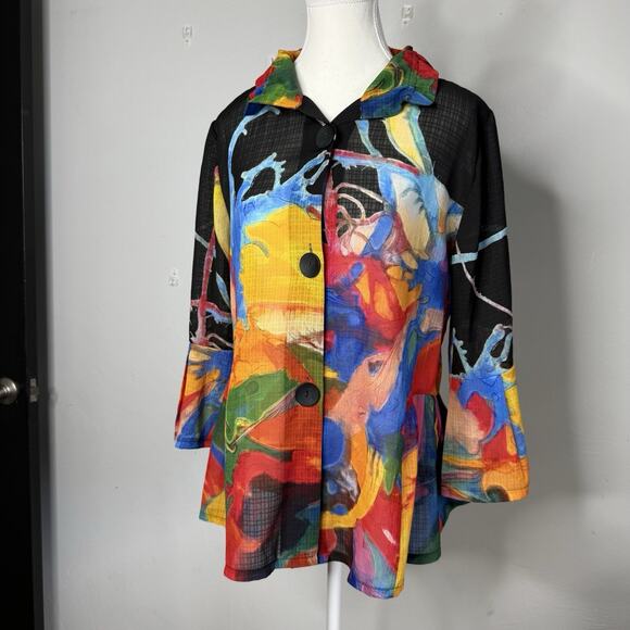 Damee Women’s Jacket S Multicolor Abstract Print Button Front Long Sleeve - Picture 2 of 8